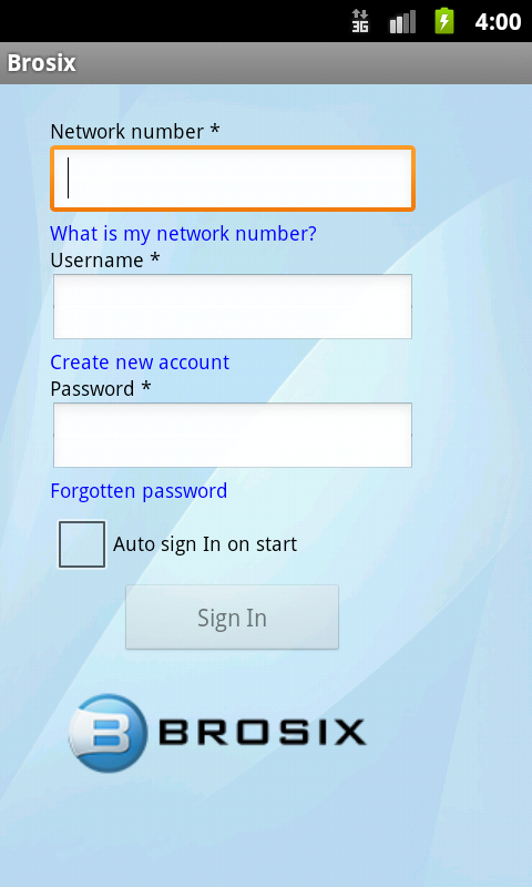 Brosix sign in screen on Android. Brosix sign in screen on Android.