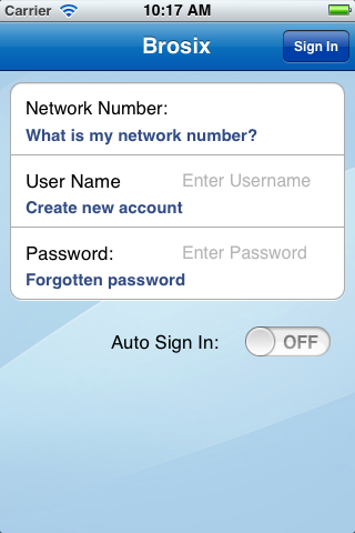 Brosix sign in screen on iPhone. Brosix sign in screen on iPhone.