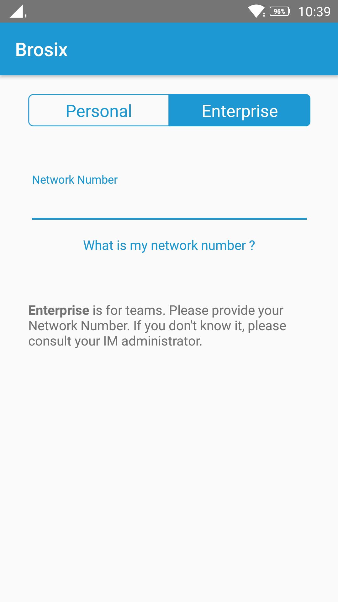 Brosix Login Screen on Android