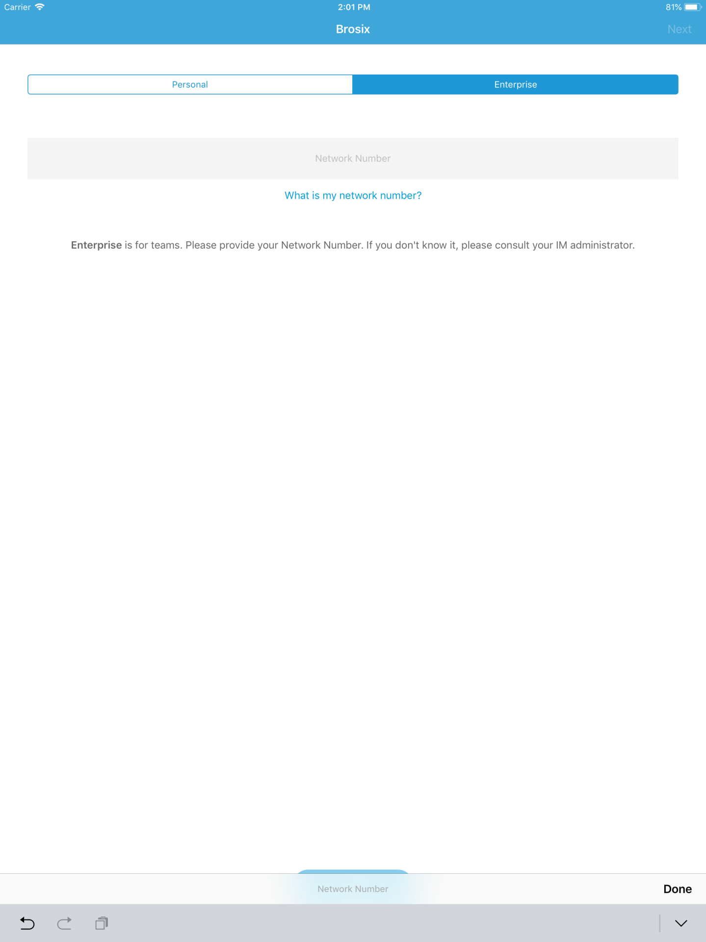 Brosix Login Form on iPad