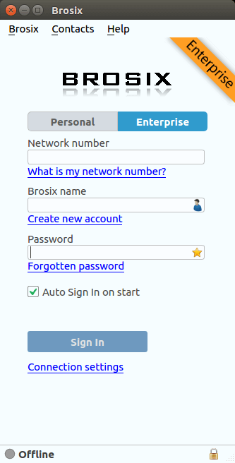 Brosix Login Form on Linux