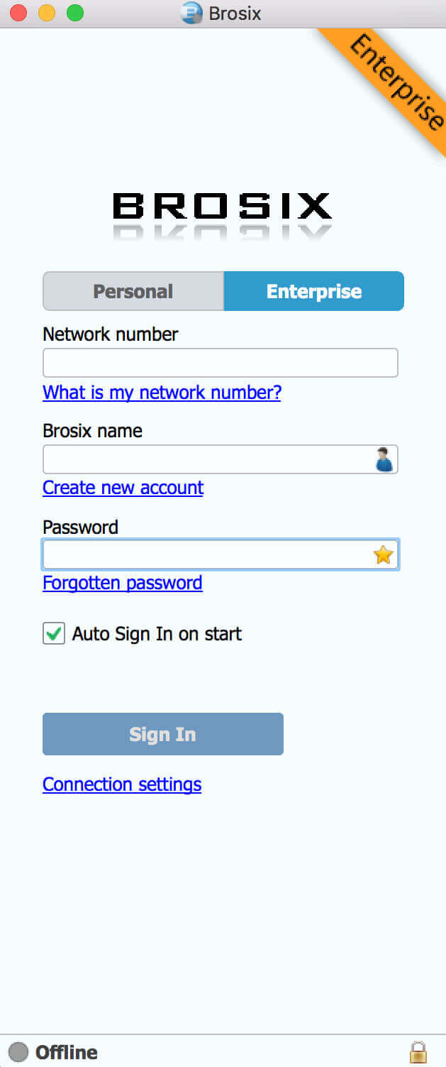 Brosix Login Form on Mac