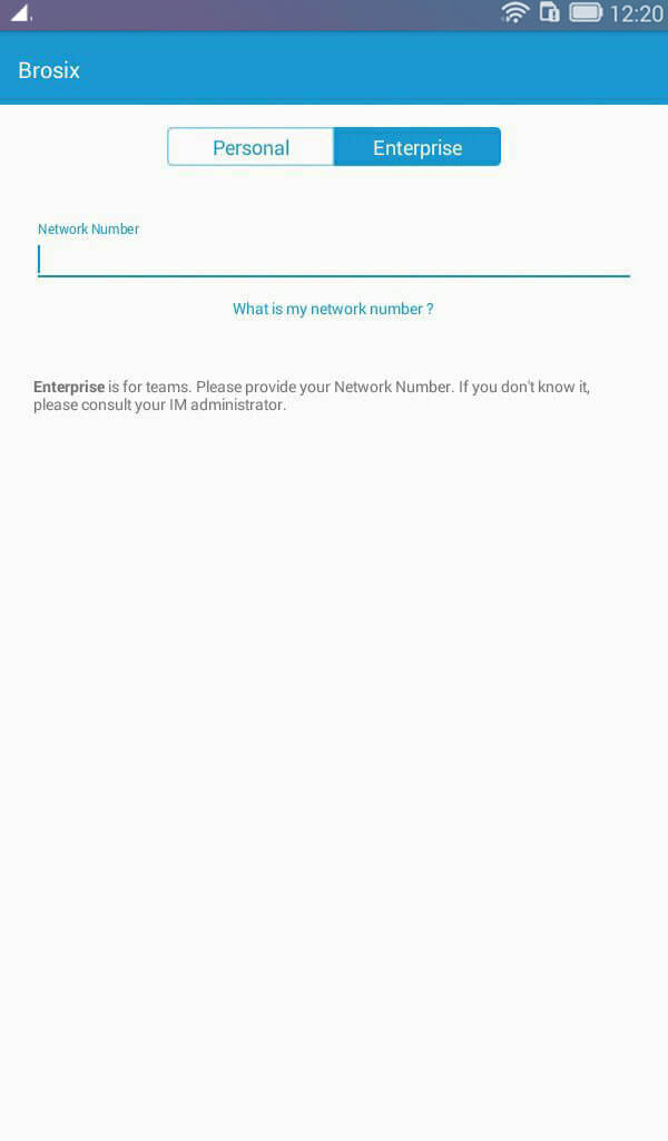 Brosix Login Screen on Tablet