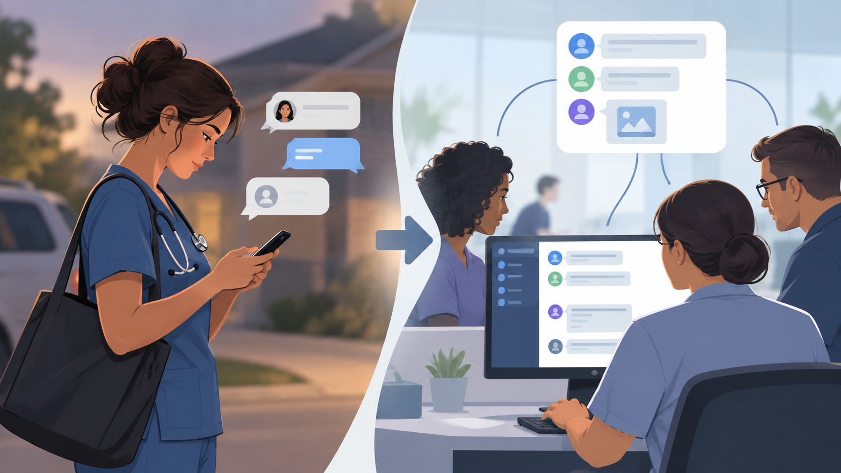 A clinician messaging with an office team in a dedicated Brosix conversation