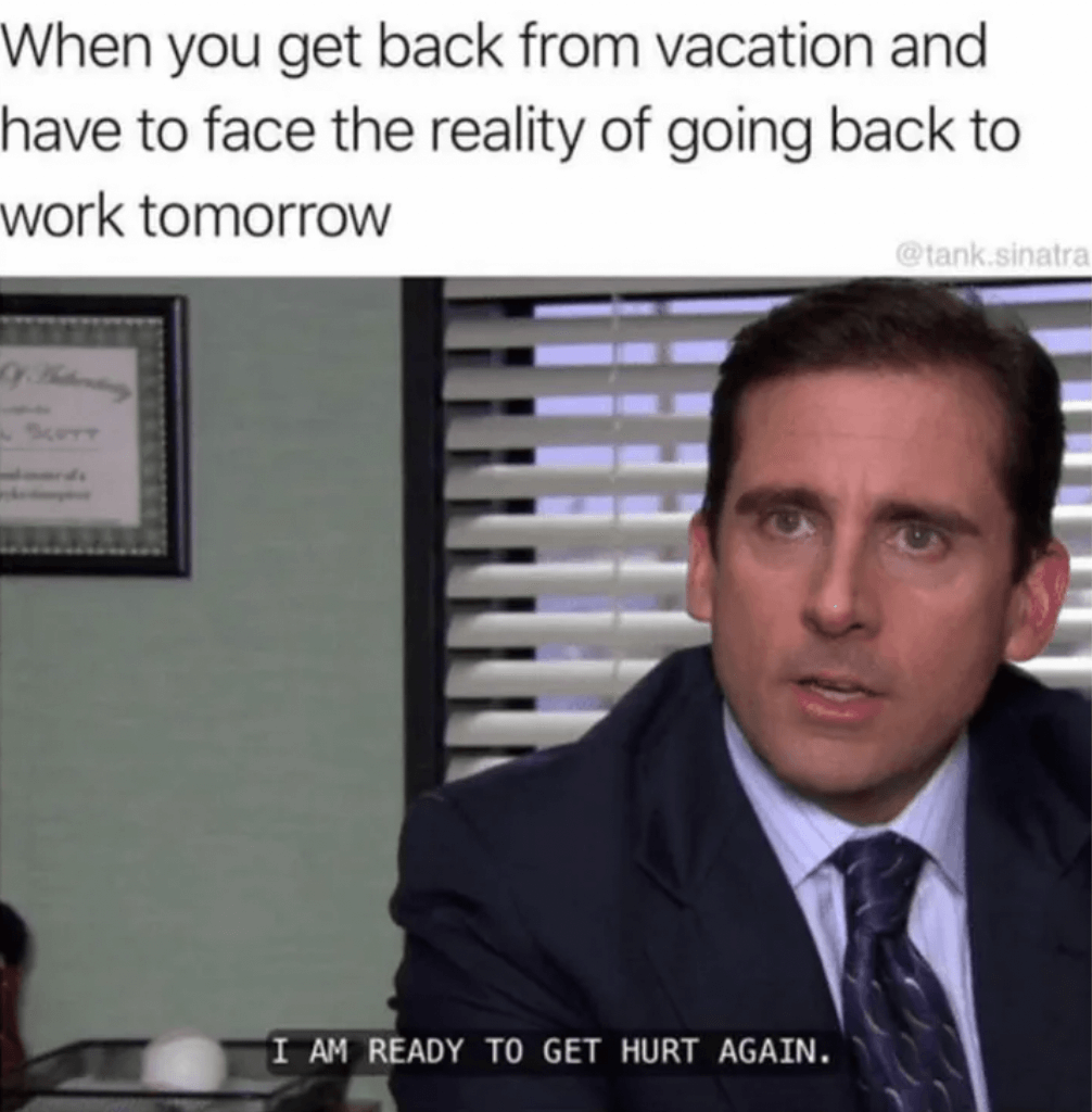 when you get back from vacation and have to face the reality of going back to work tomorrow
